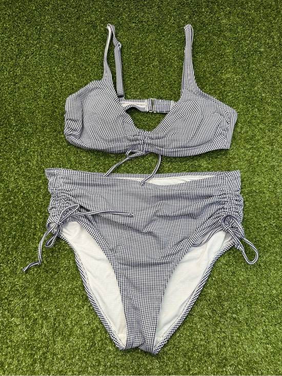 Kona Sol Other - Kona Sol High Waisted Bikini Set Swimsuit Blue White Gingham Plaid Tie Detail M